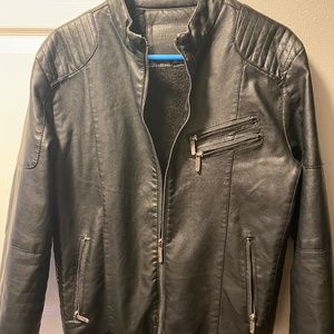 Leather Jacket with Faux Fur Internal Lining